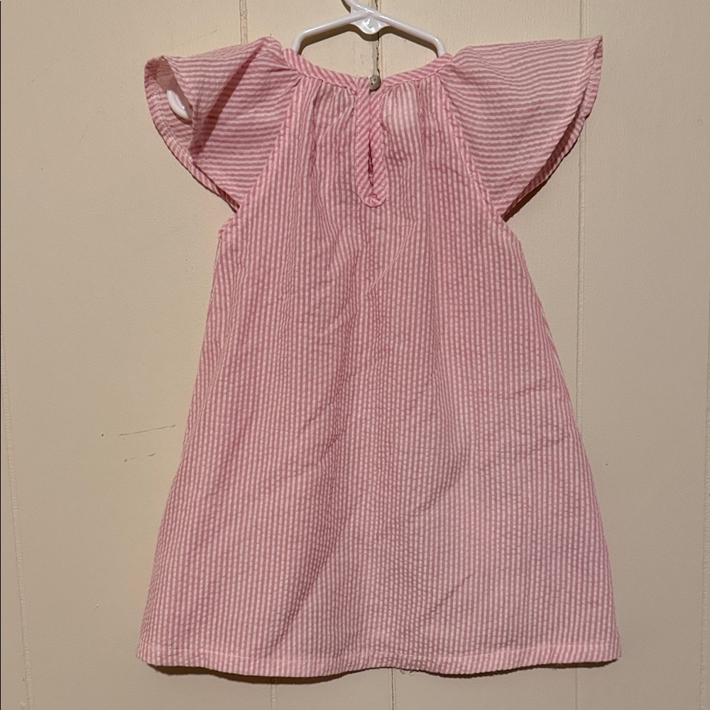 Mud Pie Pink Striped Dress with Floral Bunny Applique - Picture 3 of 3